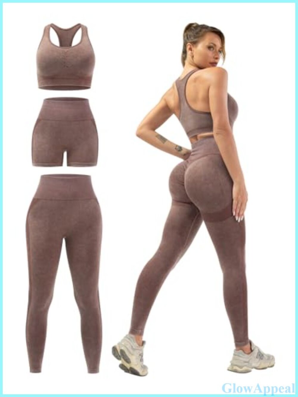 3 Piece Workout Set Butt Lifting Leggings Sports Bra Gym Shorts